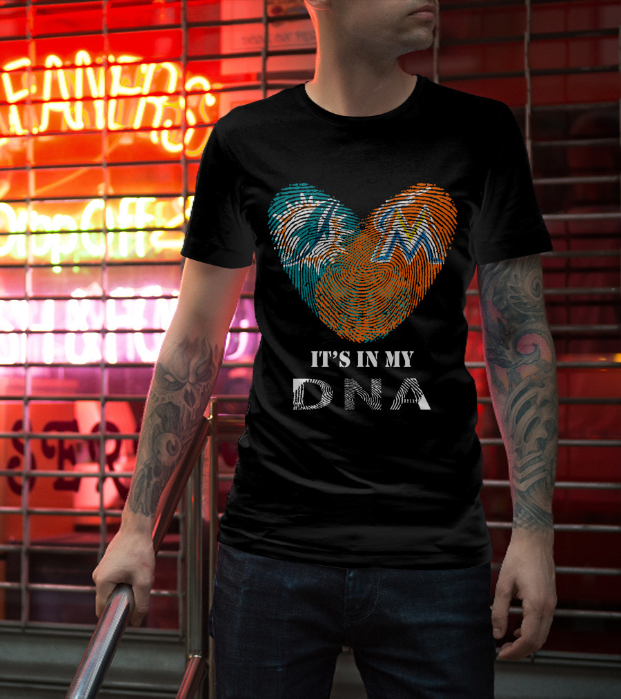 Dolphins Marlins Heart Fingerprint It's In My DNA T-Shirt