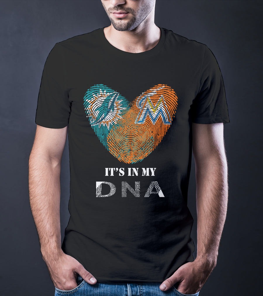 Dolphins Marlins Heart Fingerprint It's In My DNA T-Shirt