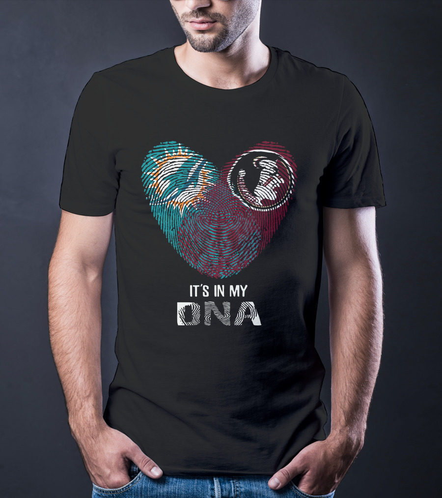 Dolphins Seminoles It's In My DNA Fingerprint Heart T-Shirt
