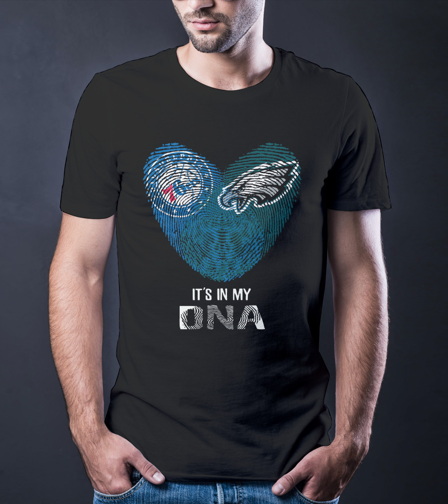 Eagles 76Ers It's In My DNA Fingerprint Heart T-Shirt