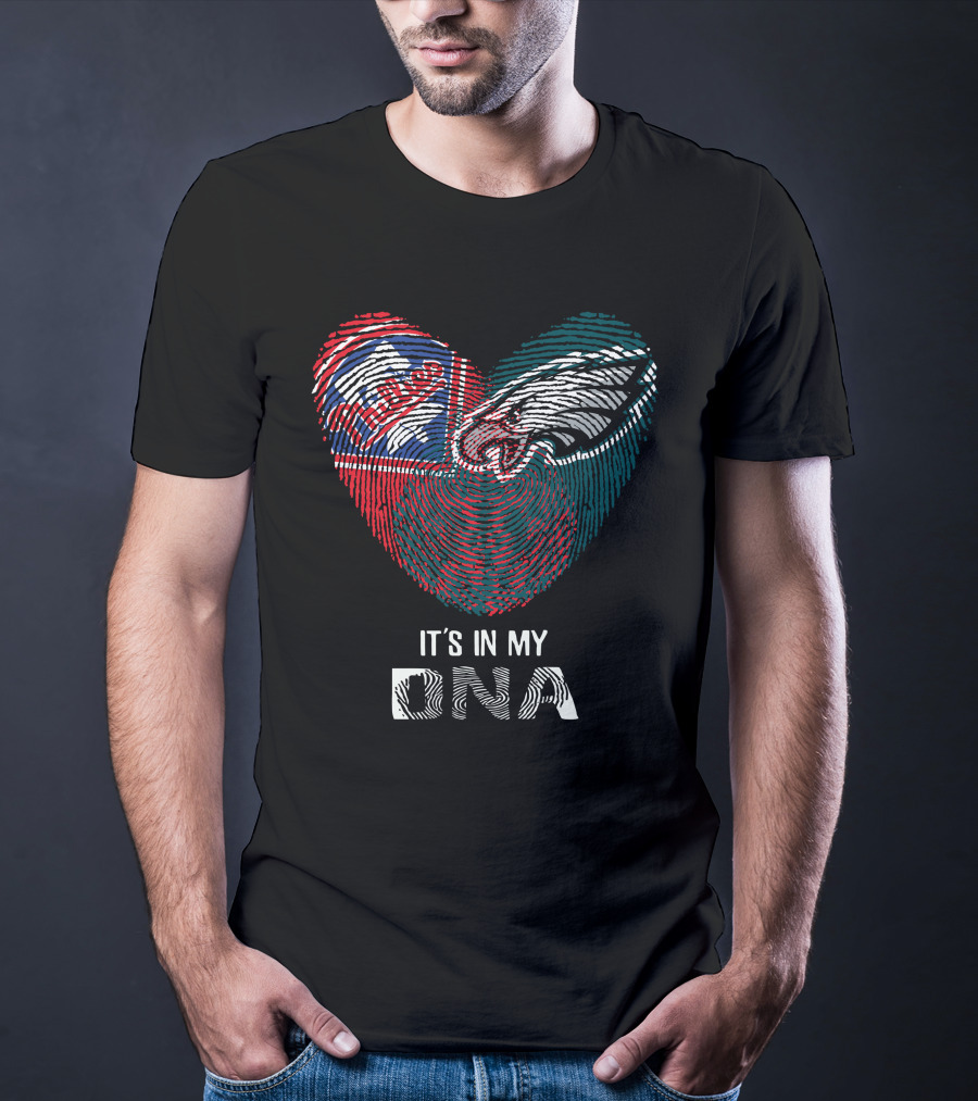 Eagles Phillies Heart It's In My Dna Fingerprint T-Shirt