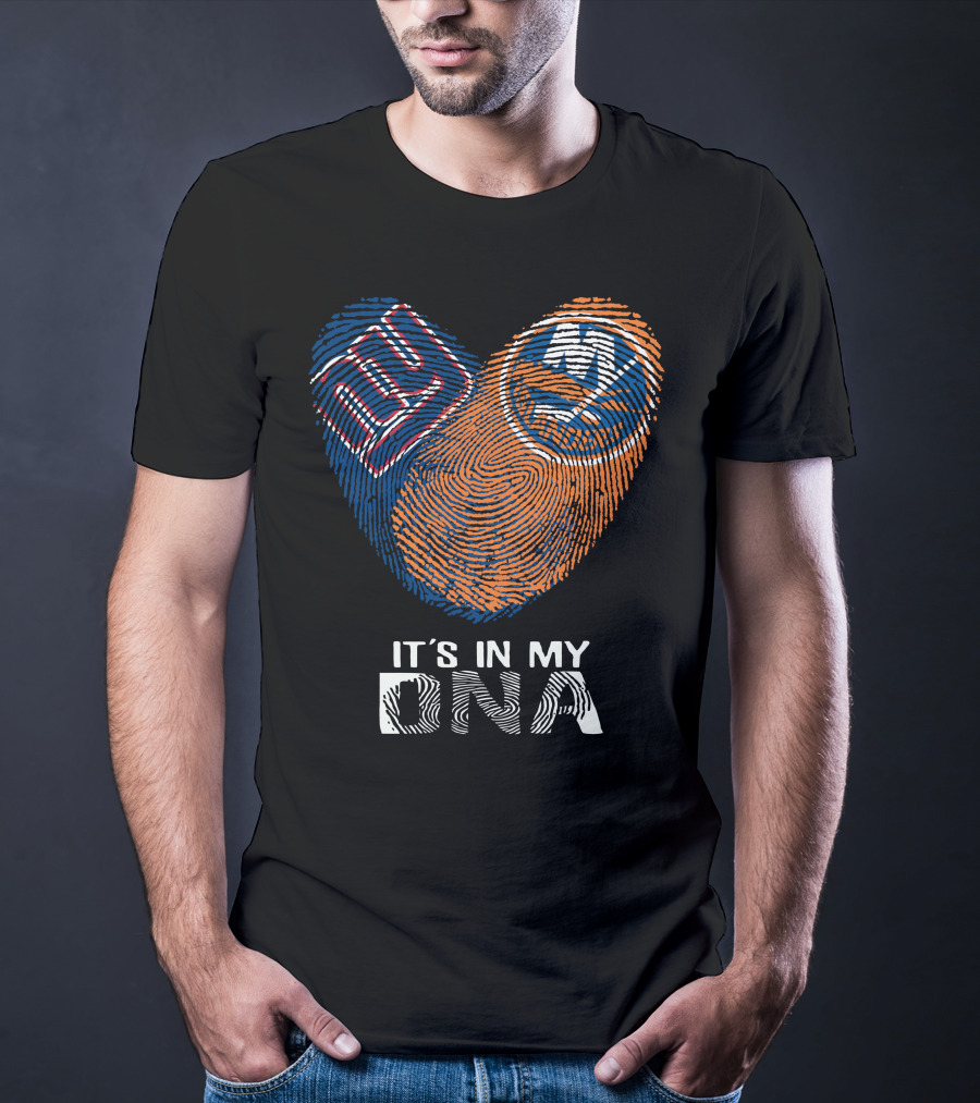 Giants Islanders It's In My DNA Fingerprint Heart Logo Combination T-Shirt