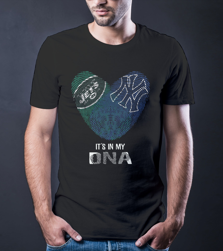 Jets Yankees Fingerprint Heart It's In My DNA T-Shirt