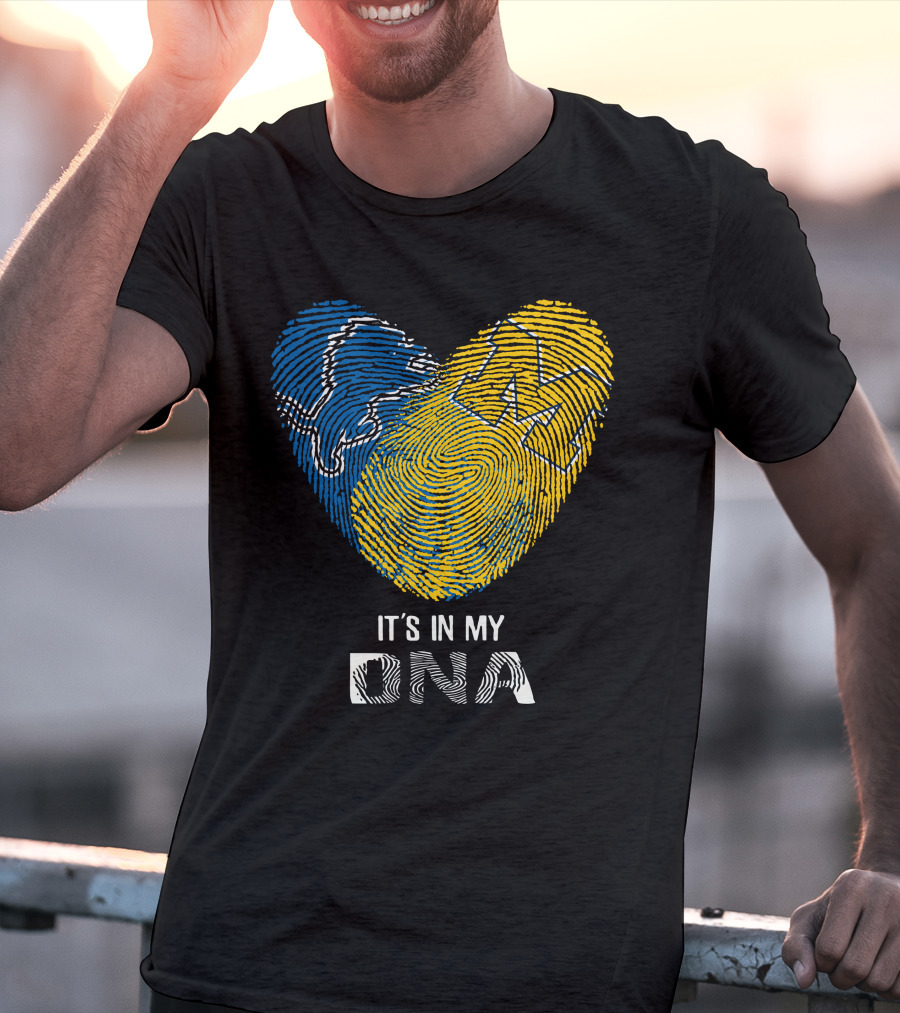 Lions Michigan Wolverines Heart Shaped Fingerprint It's In My Dna T-Shirt