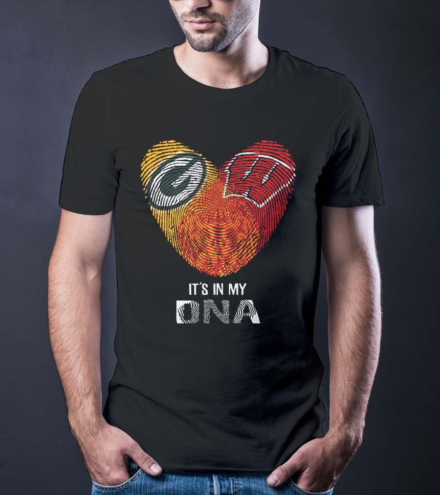 Packers Badgers Heart Fingerprint It's In My DNA T-Shirt