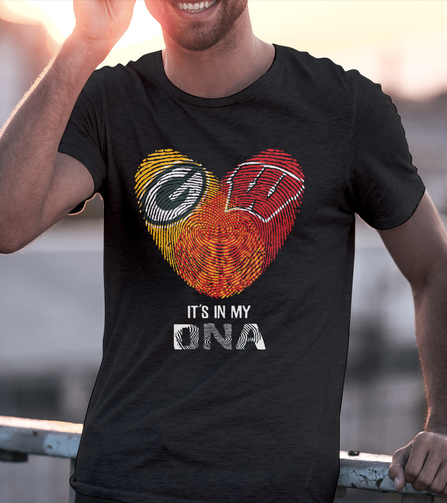 Packers Badgers Heart Fingerprint It's In My DNA T-Shirt