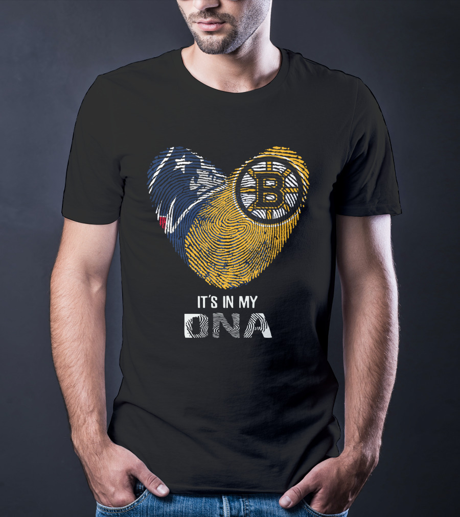 Patriots Bruins Heart It's In My DNA Fingerprint T-Shirt