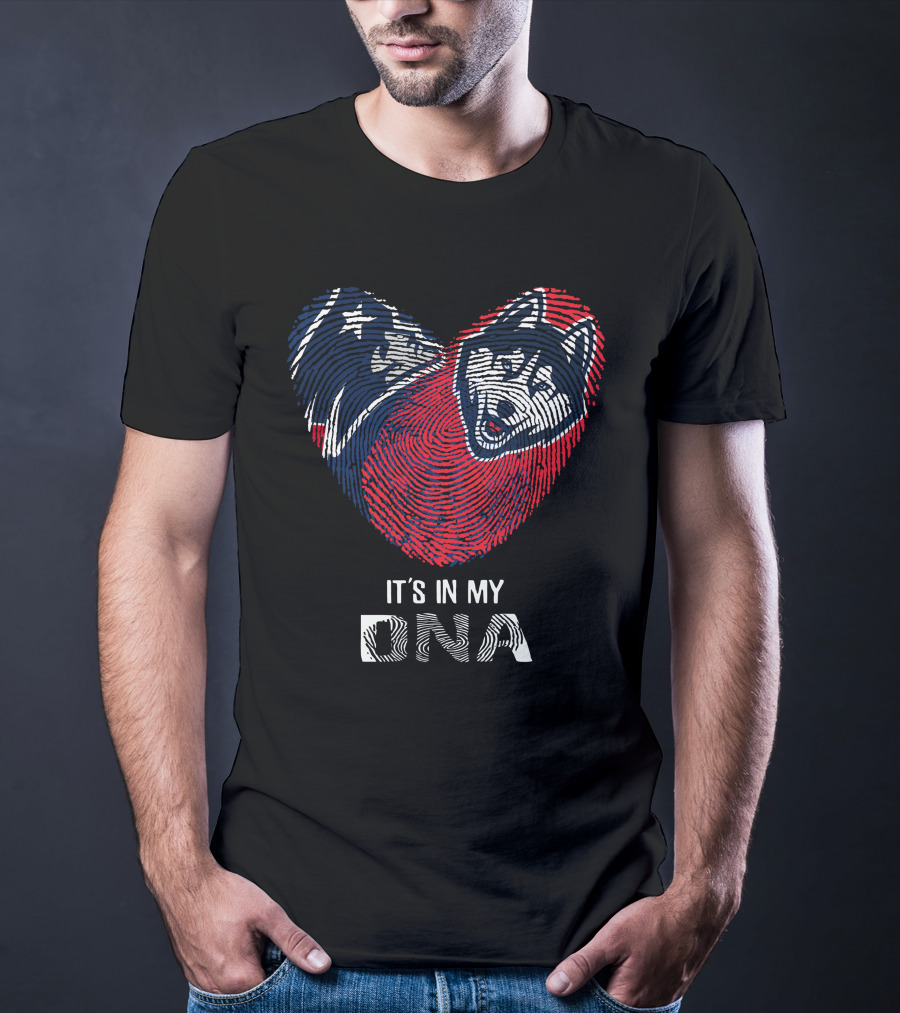 Patriots UConn Huskies Fingerprint Heart It's In My DNA T-Shirt