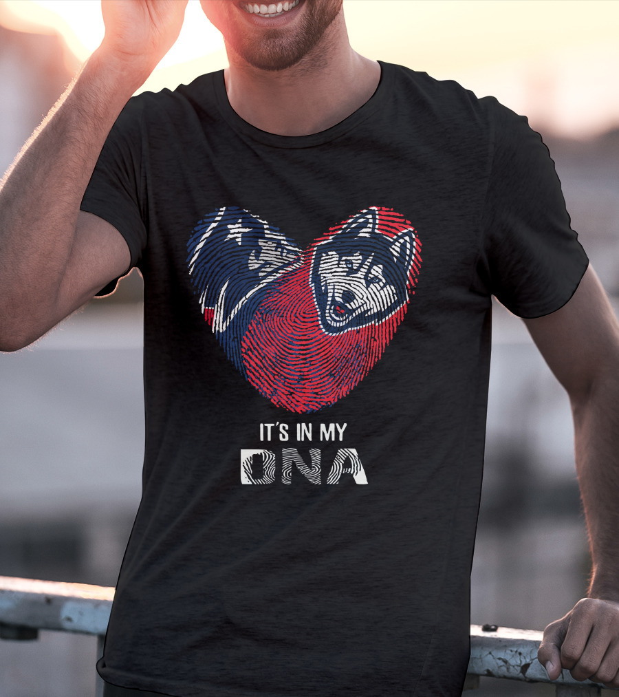 Patriots UConn Huskies Fingerprint Heart It's In My DNA T-Shirt