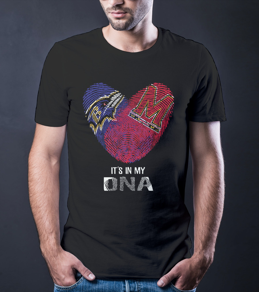 Ravens Maryland Terrapins Heart-Shaped Fingerprint It's In My DNA T-Shirt