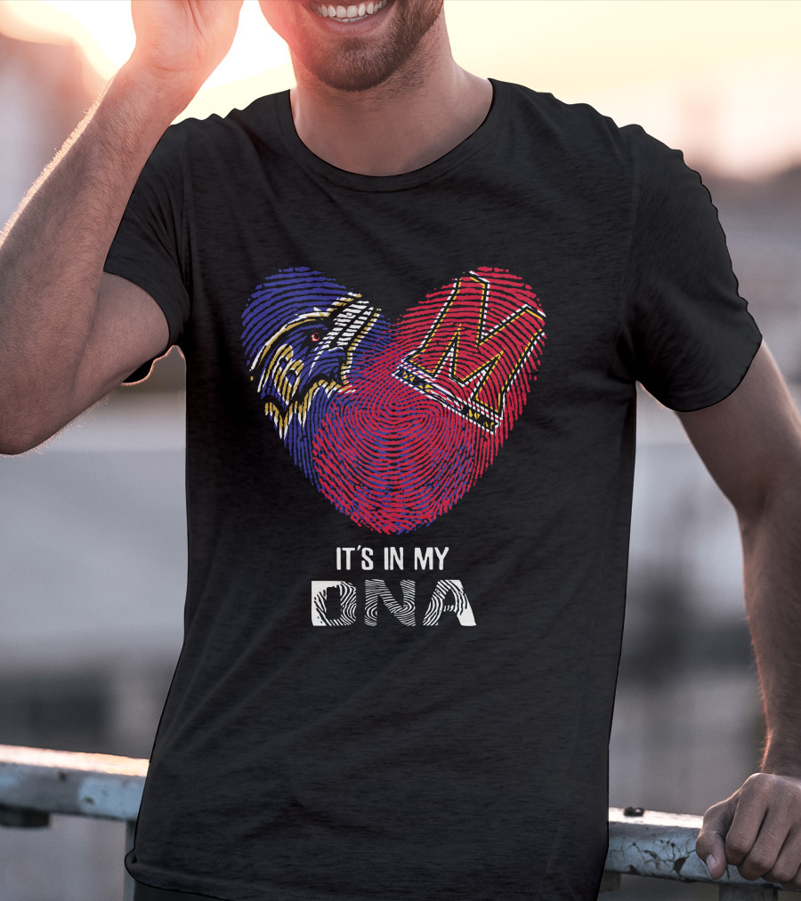 Ravens Maryland Terrapins Heart-Shaped Fingerprint It's In My DNA T-Shirt
