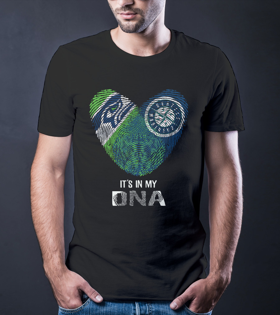 Seahawks Mariners It's In My DNA Fingerprints Heart T-Shirt