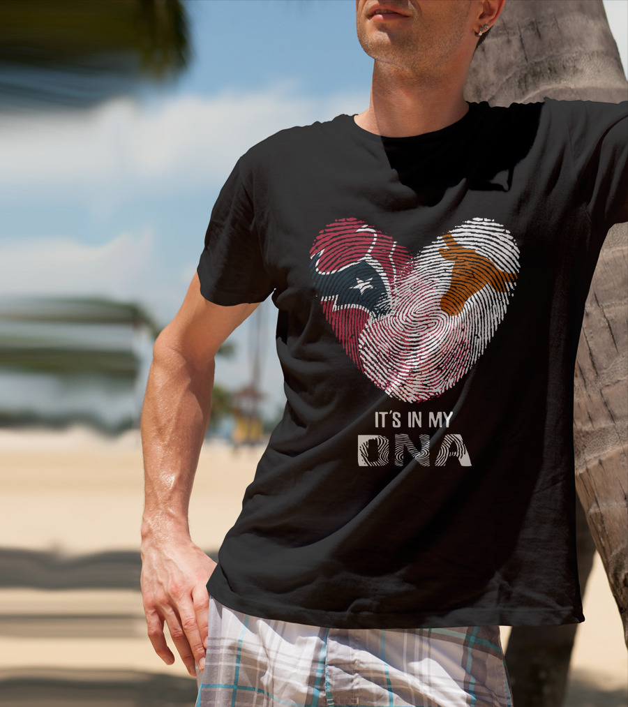 Texans Longhorns Fingerprint Heart It's In My DNA T-Shirt