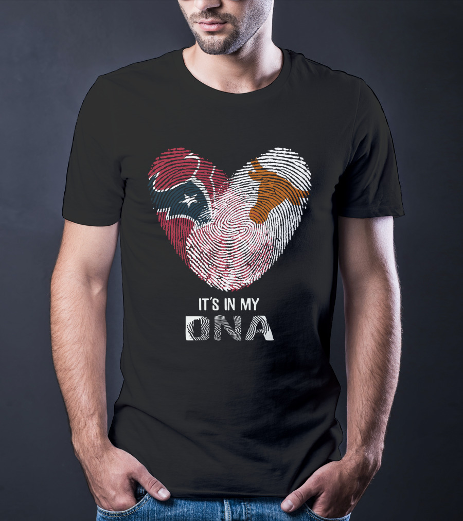 Texans Longhorns Fingerprint Heart It's In My DNA T-Shirt