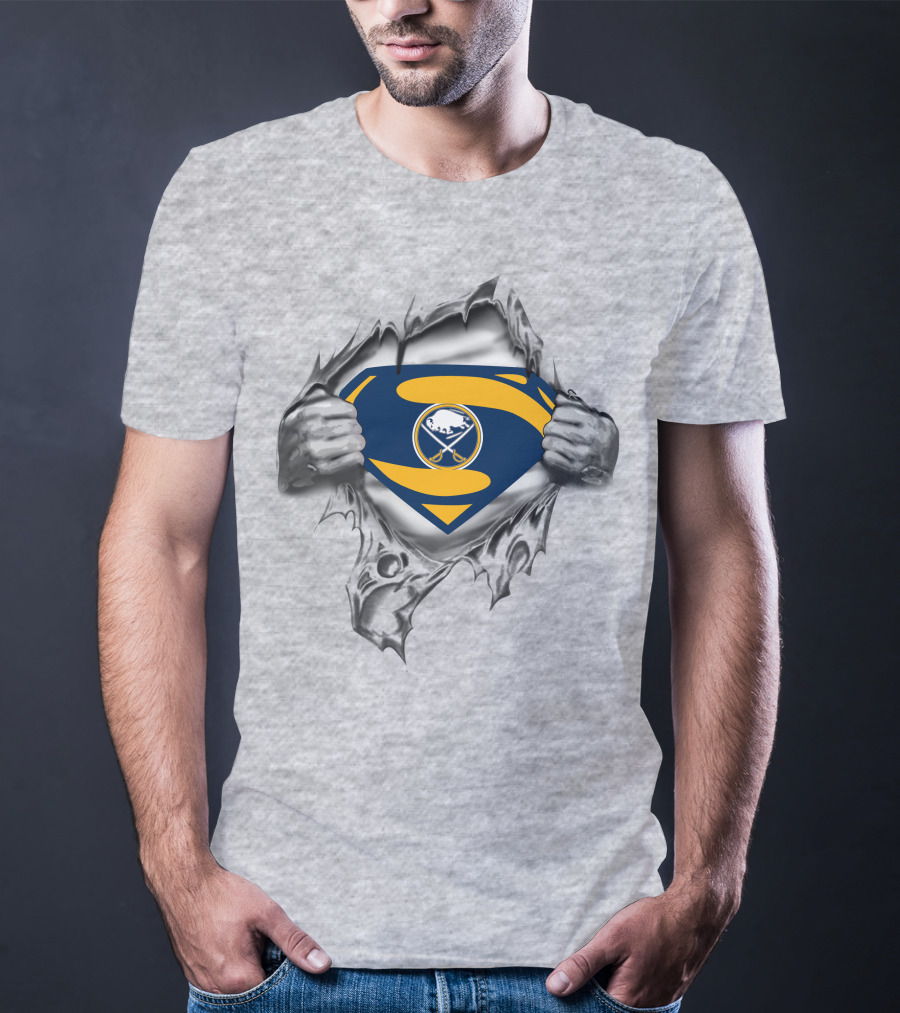 Buffalo Sabres Superman Emblem Ripped Chest T-Shirt