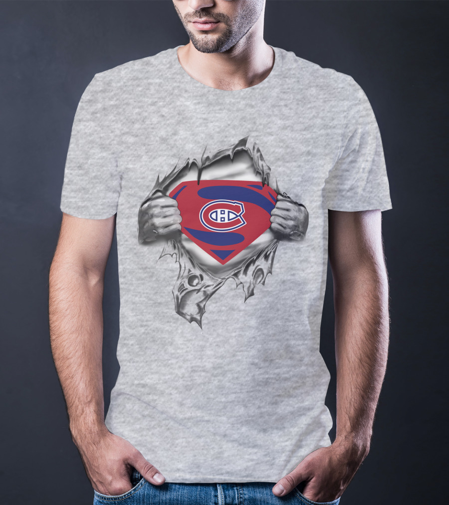 Montreal Canadiens Superman Shield Ripped Chest T-Shirt