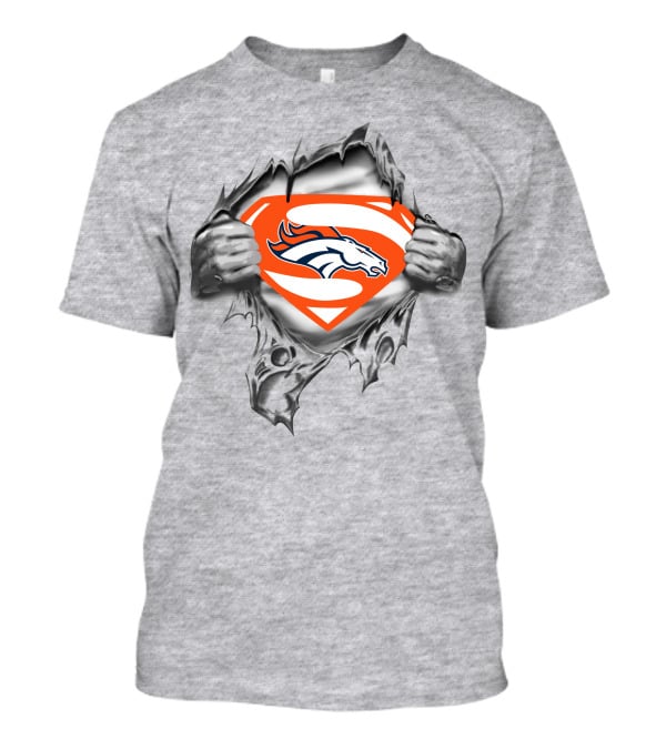 Broncos Super Man Logo Gray Torn Effect T-Shirt