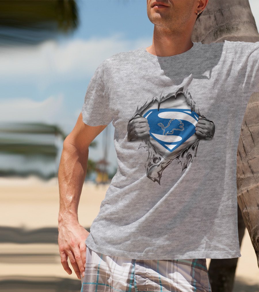 Superman Detroit Lions Rip Chest T-Shirt