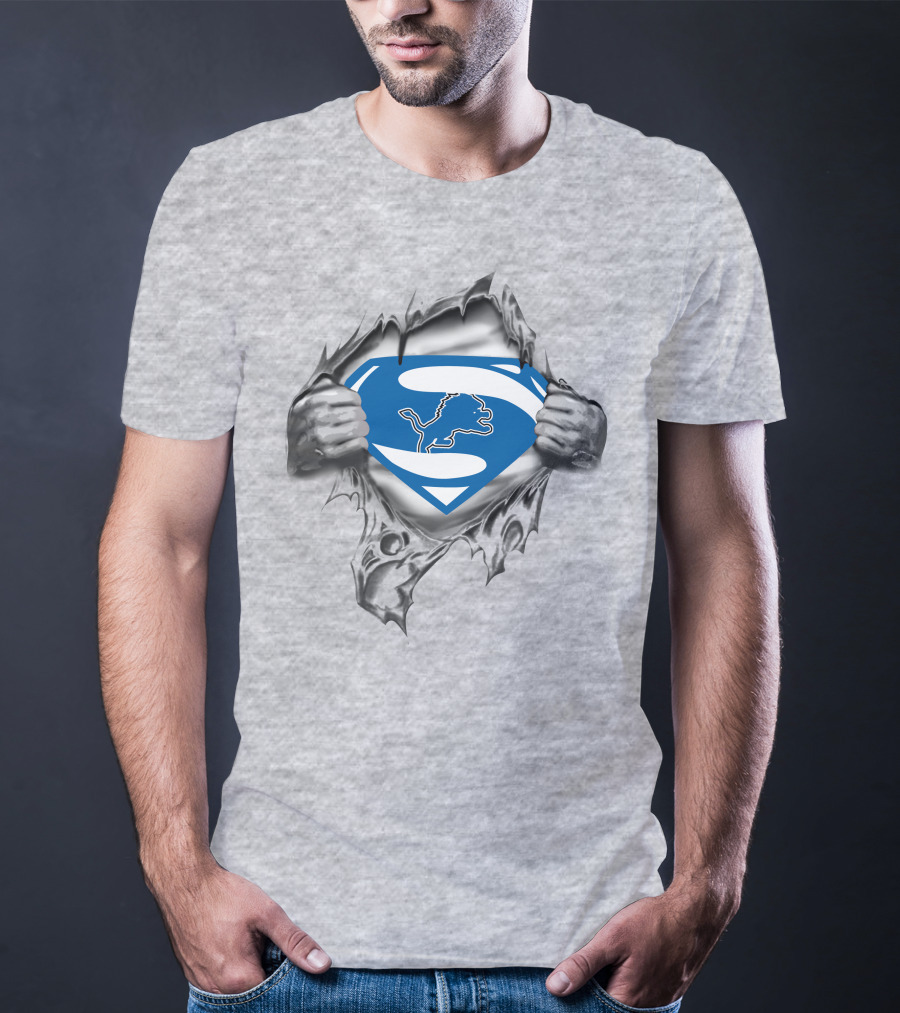 Superman Detroit Lions Rip Chest T-Shirt