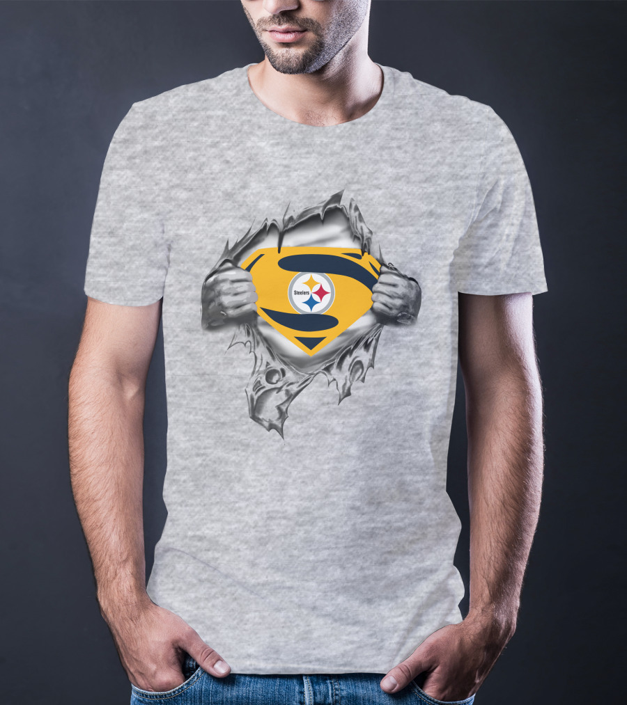 Steelers Super Man Emblem Rip Through Fabric T-Shirt