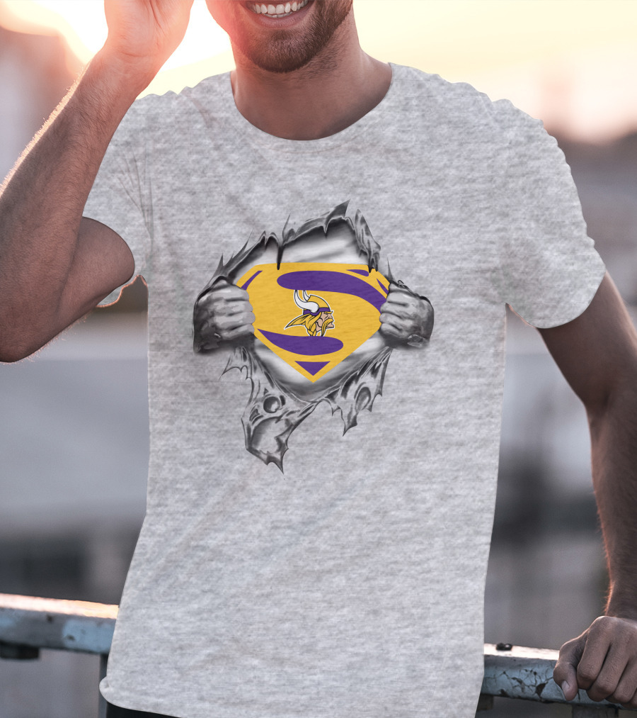 Vikings Superman Shield Logo Peeking Through Ripped T-Shirt