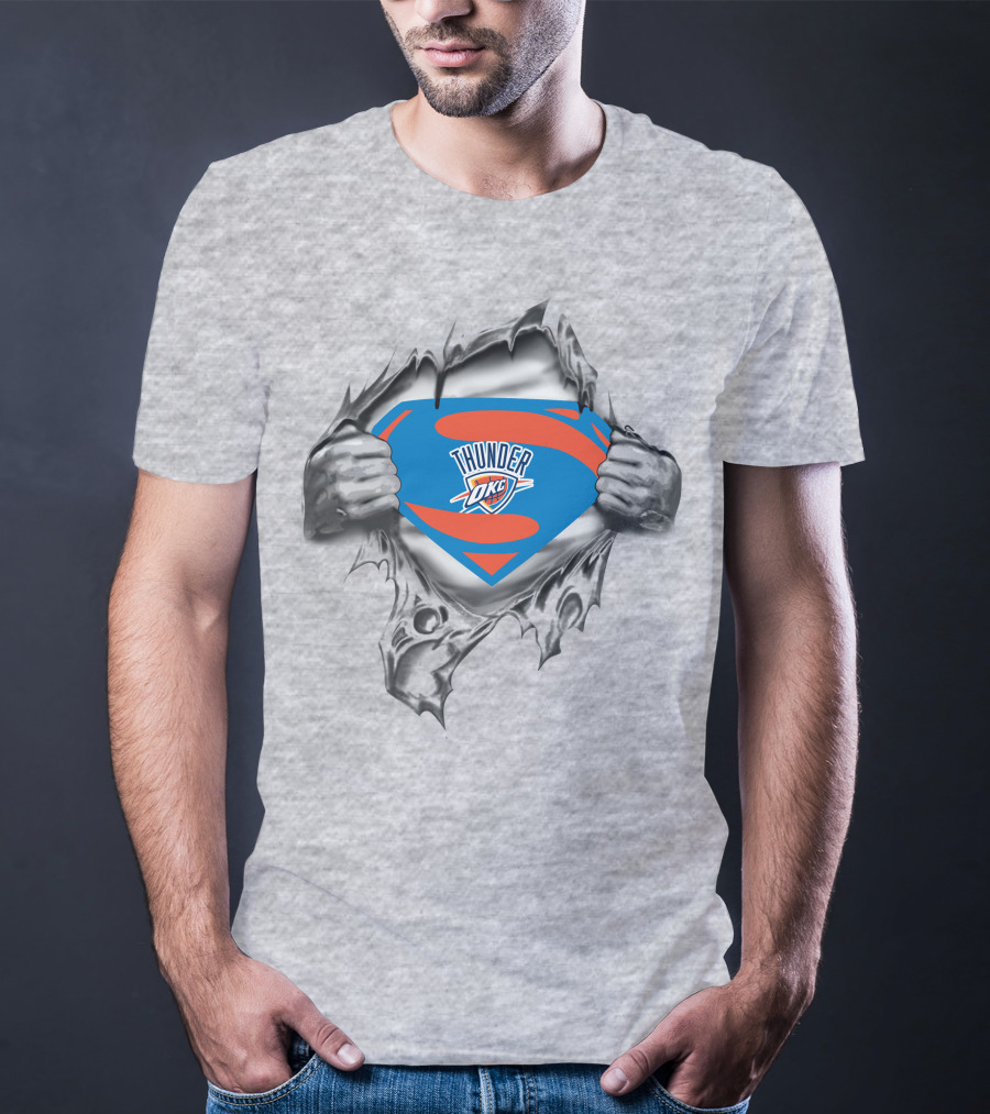 Oklahoma City Thunder Superman Logo With Superhero Costume T-Shirt
