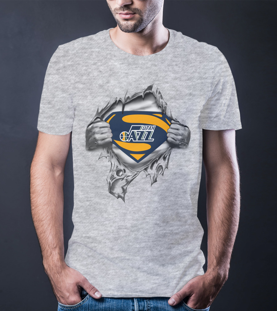 Utah Jazz Superman Logo Rip T-Shirt