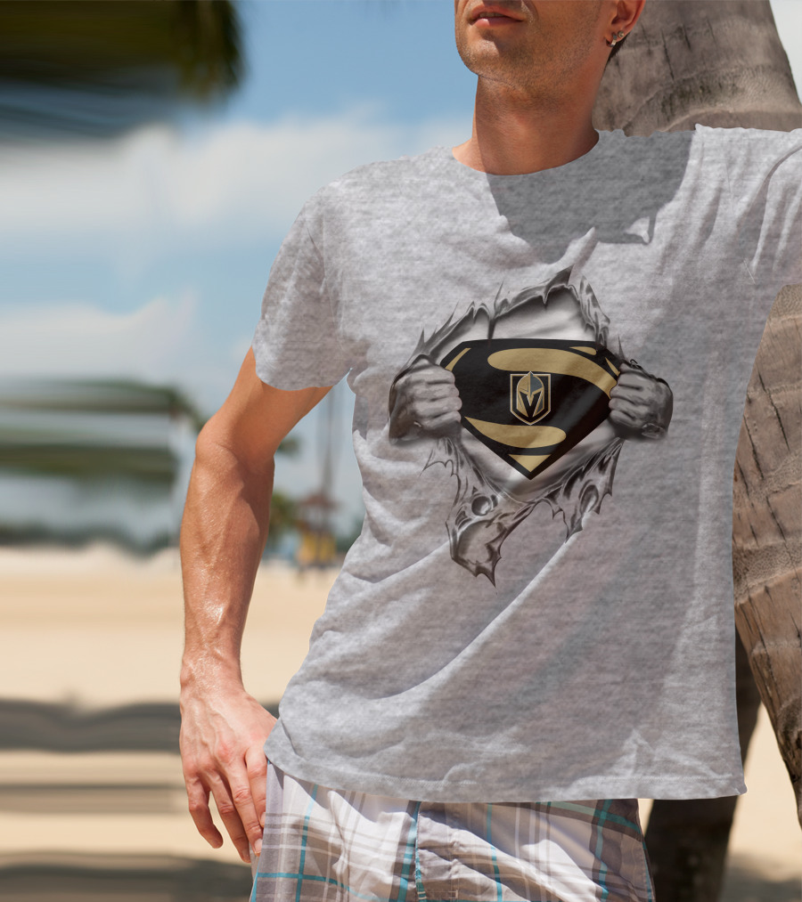 Vegas Golden Knights Superman Logo Emblem In Ripped Chest T-Shirt