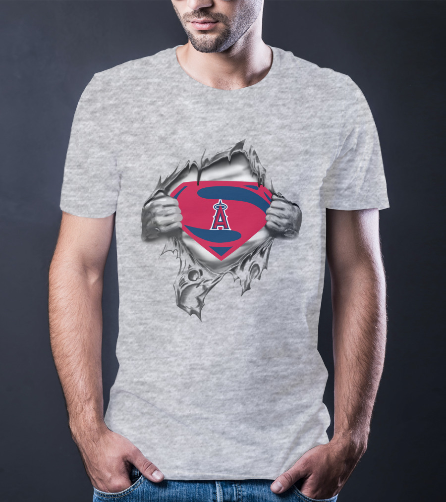 Superman Angels Logo Burst Silver Torn Fabric T-Shirt