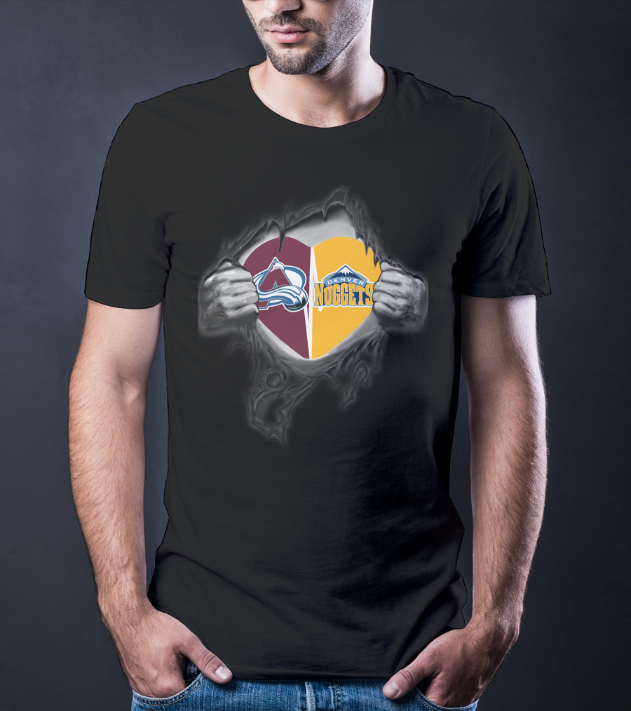 Colorado Avalanche And Denver Nuggets Split Heart T-Shirt