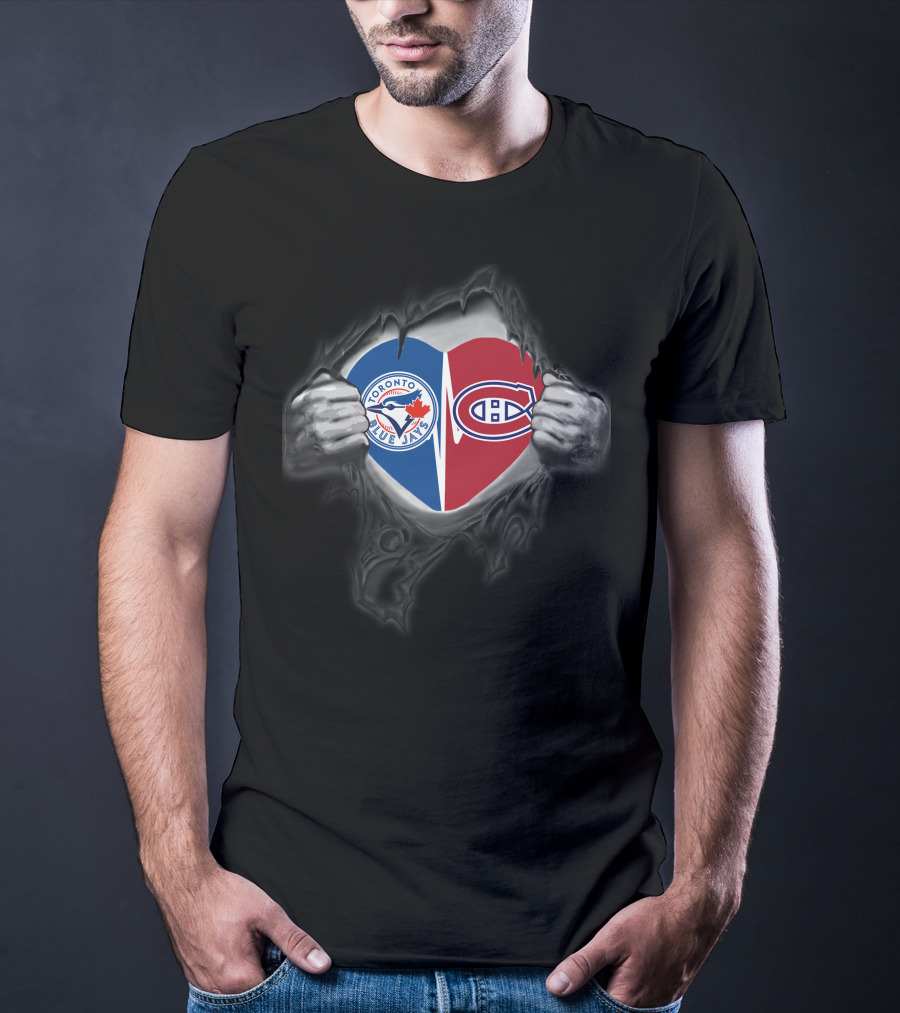 Toronto Blue Jays Montreal Canadiens Heart Logo In Rip T-Shirt