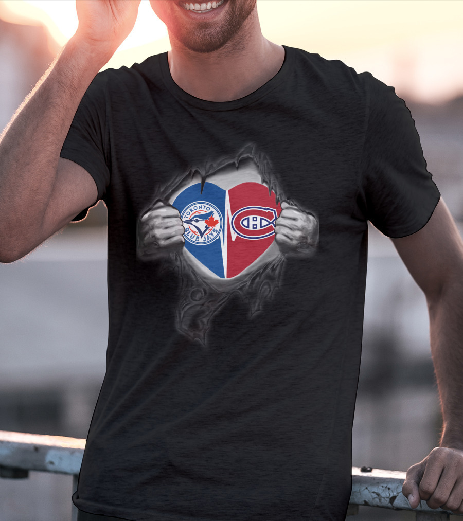 Toronto Blue Jays Montreal Canadiens Heart Logo In Rip T-Shirt
