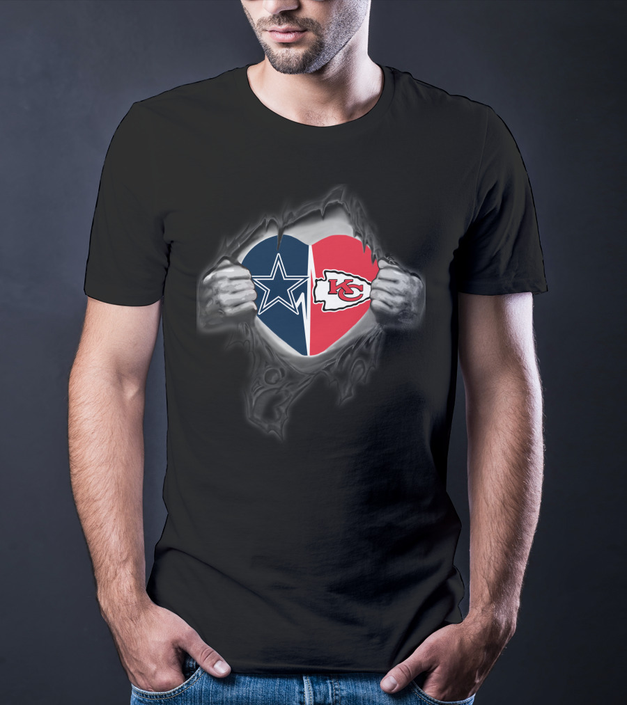 Chiefs Cowboys Heart Dual Logo Unveiling T-Shirt