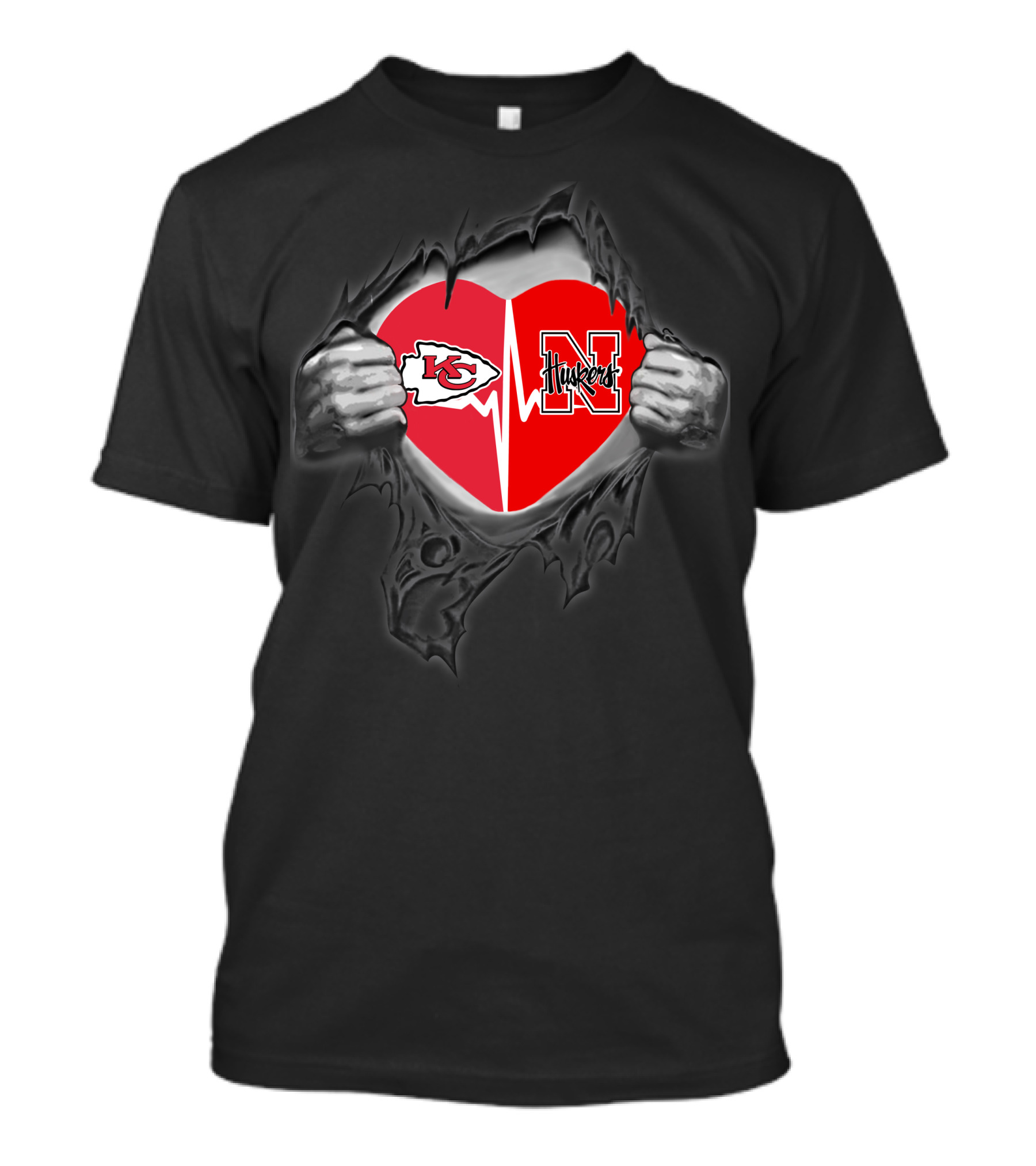 Kansas City Chiefs Nebraska Huskers Heart Logo Fusion Fan T-Shirt