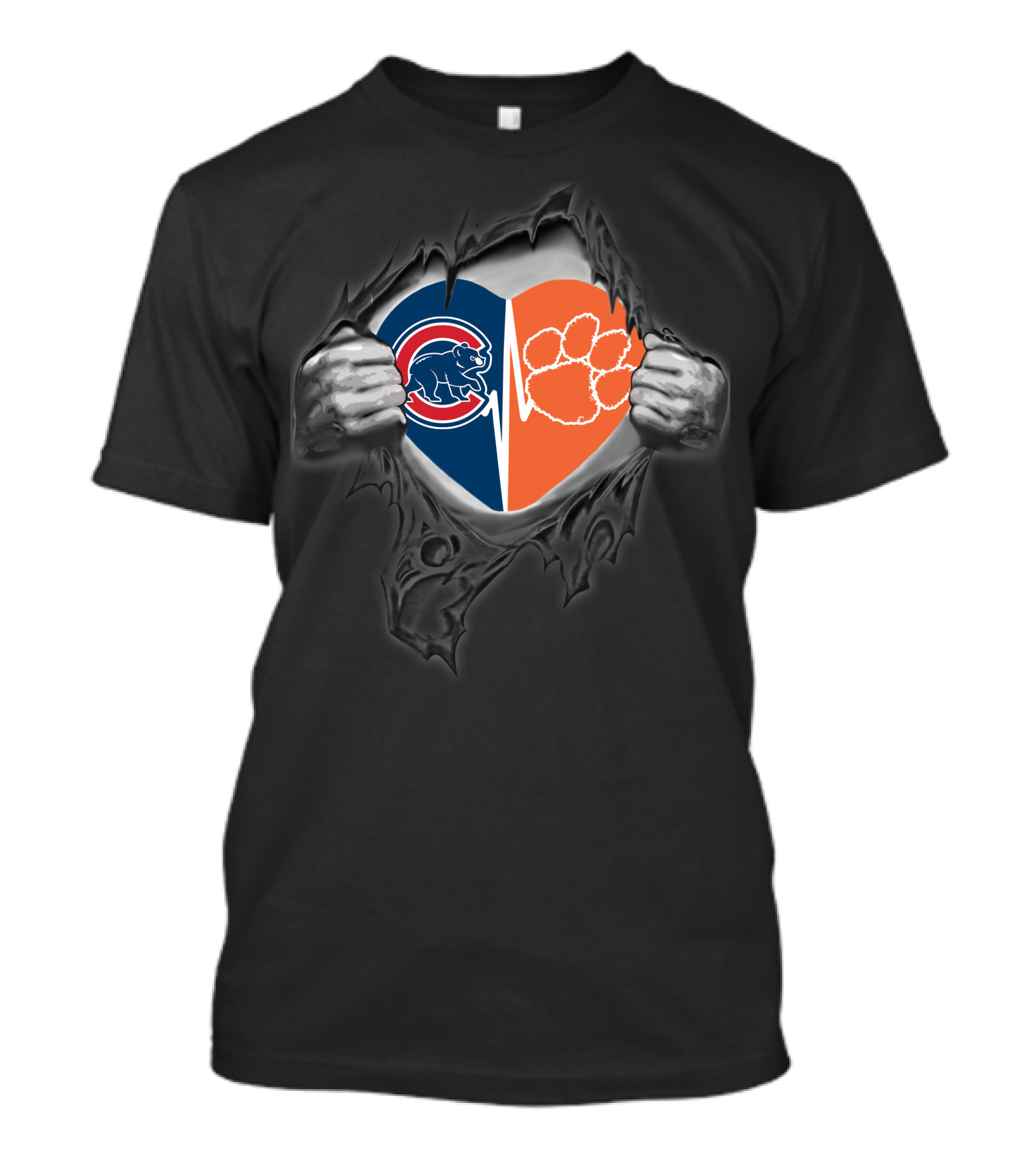 Chicago Cubs Clemson Tigers Heart Split Ripped T-Shirt