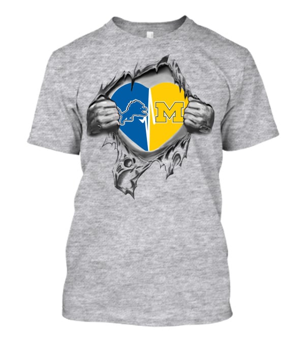 Detroit Lions University Of Michigan Heart Ripped T-Shirt