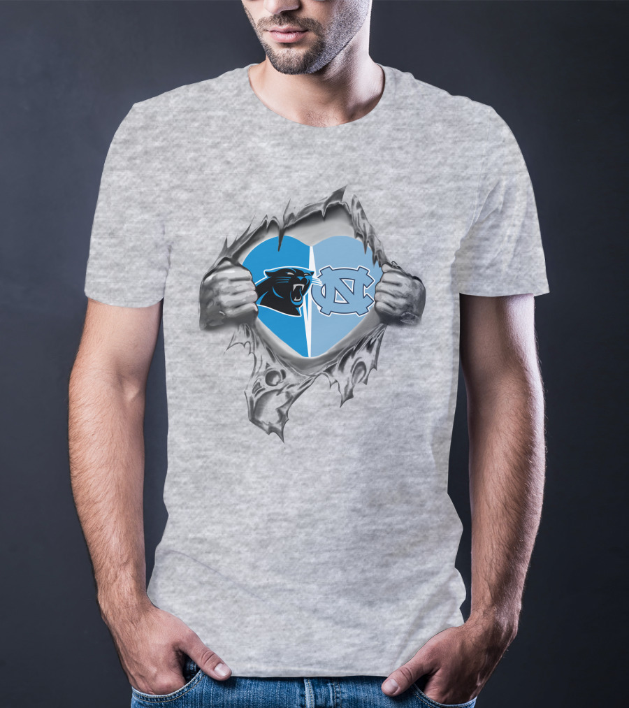 Carolina Panthers UNC Tar Heels Heart Logo Fusion T-Shirt