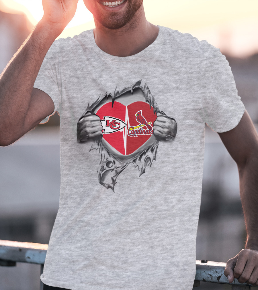 Chiefs Cardinals Heartbeat Loyalty Logo Fusion T-Shirt