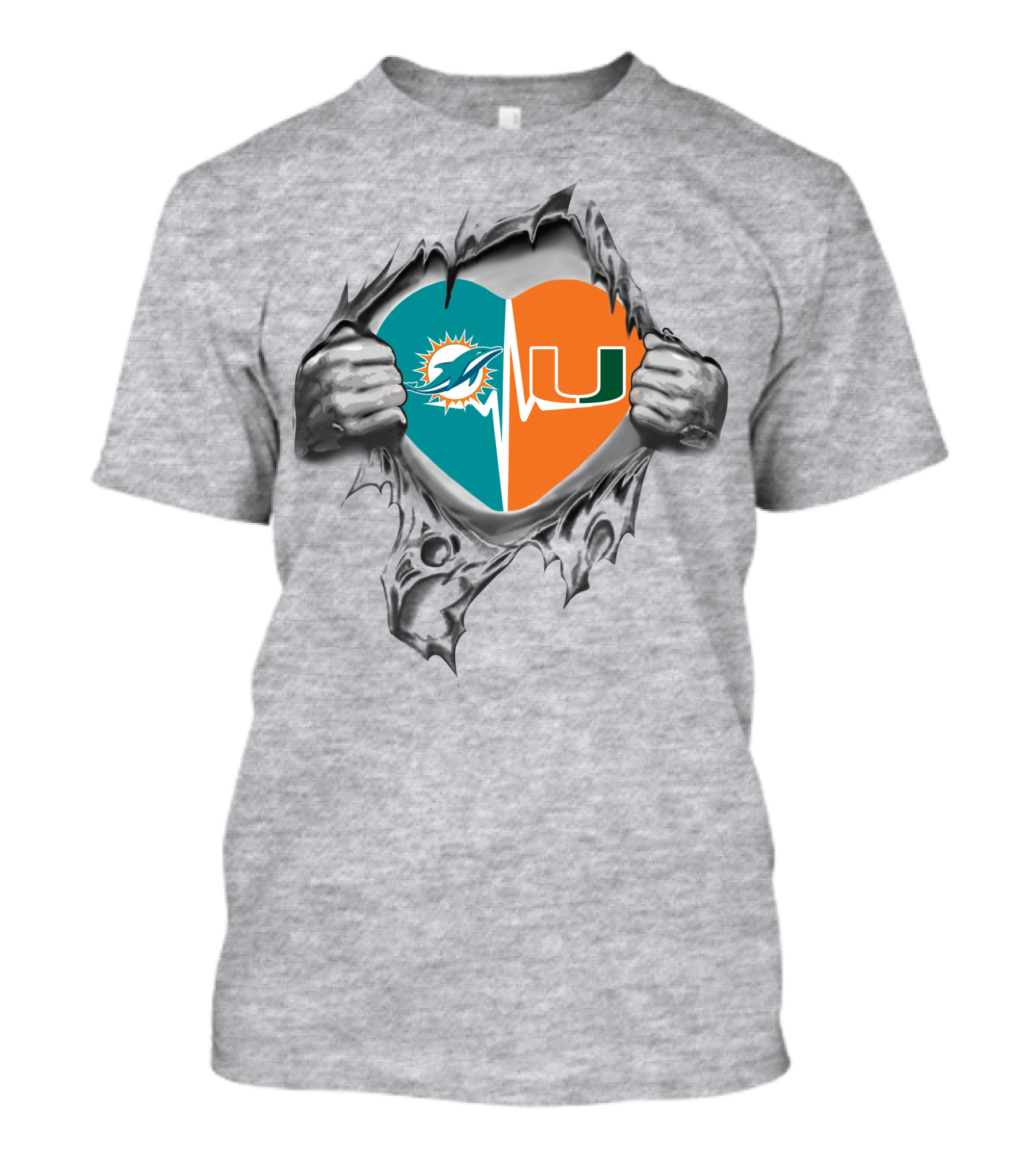 Miami Dolphins Hurricanes Heart Tearing T-Shirt