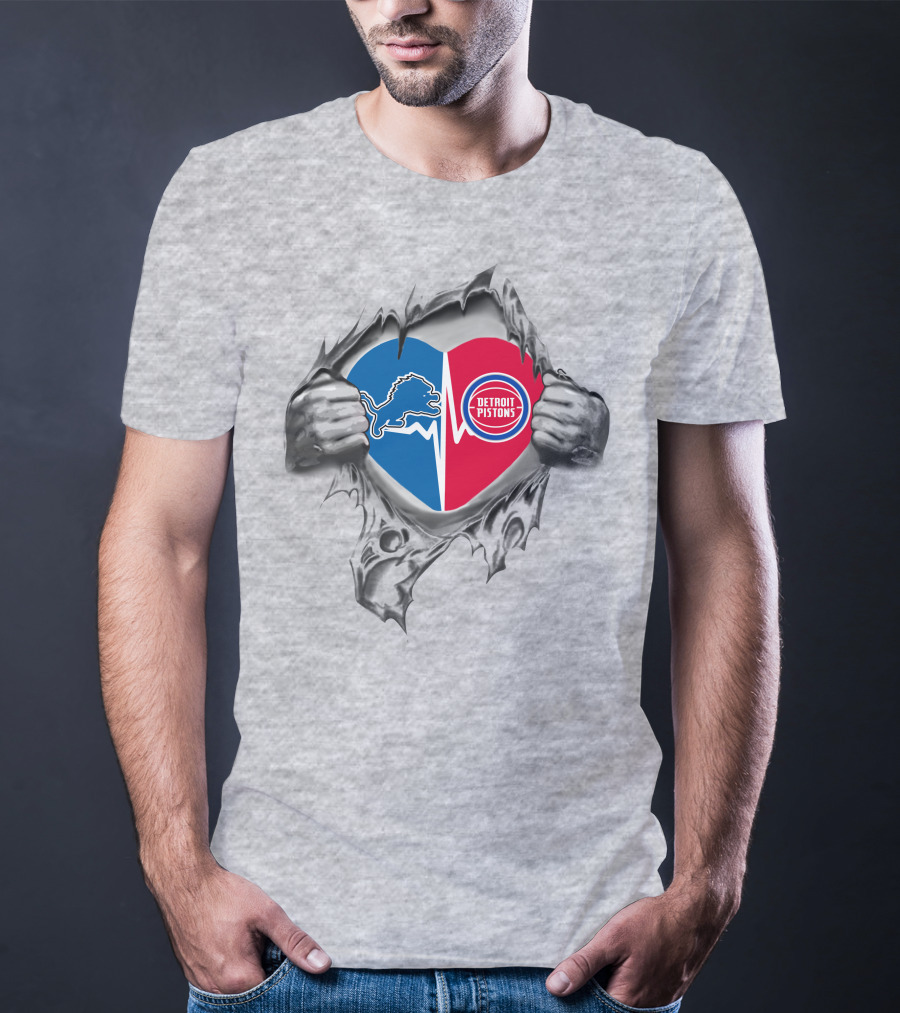 Detroit Lions Pistons Heart Logo Sports T-Shirt