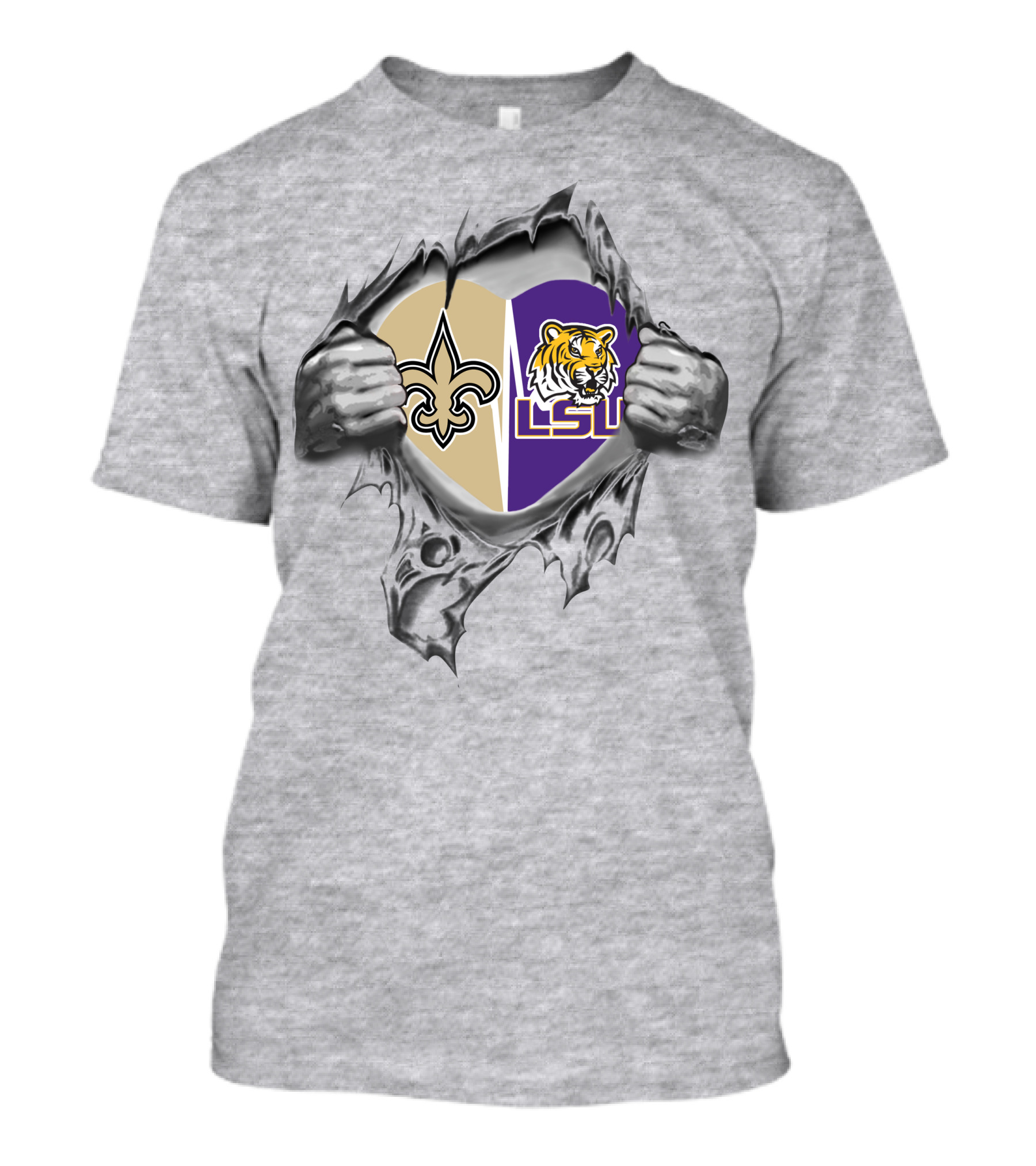 New Orleans Saints And Lsu Tigers Heart Passion Fleur-De-Lis Fan Tribute T-Shirt