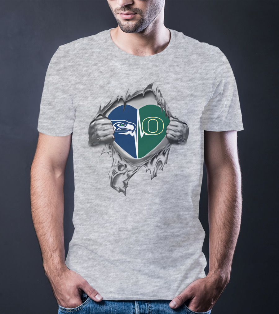 Seahawks Ducks Heartbeat Dual Loyalty Emblem T-Shirt