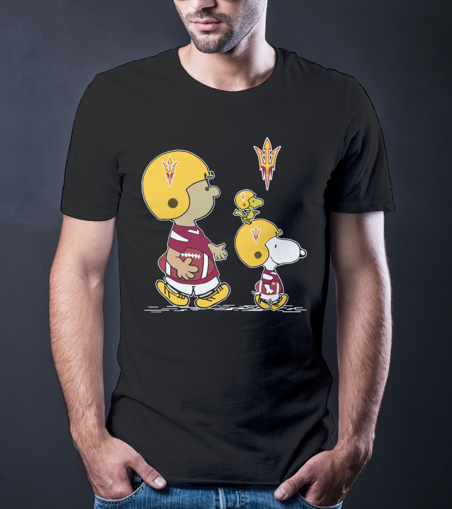 Arizona State Sun Devils Snoopy And Woodstock Football Helmets T-Shirt