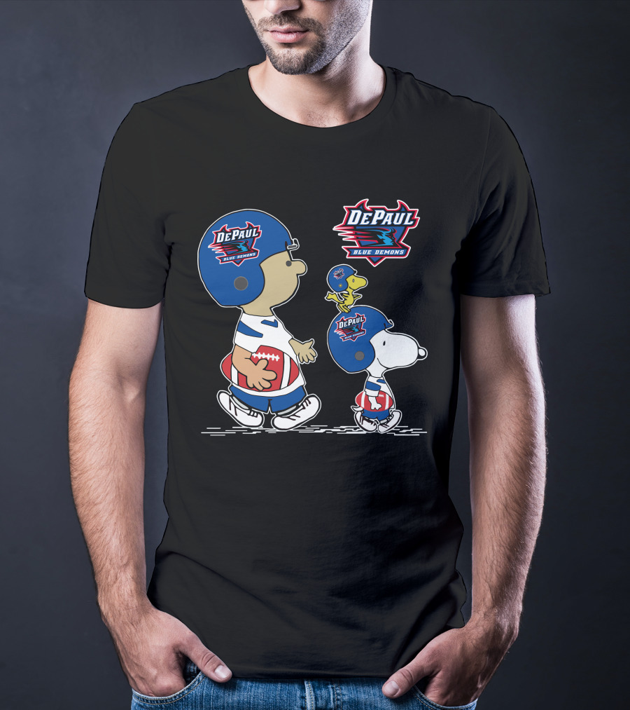 DePaul Blue Demons Snoopy And Woodstock Football Helmets T-Shirt