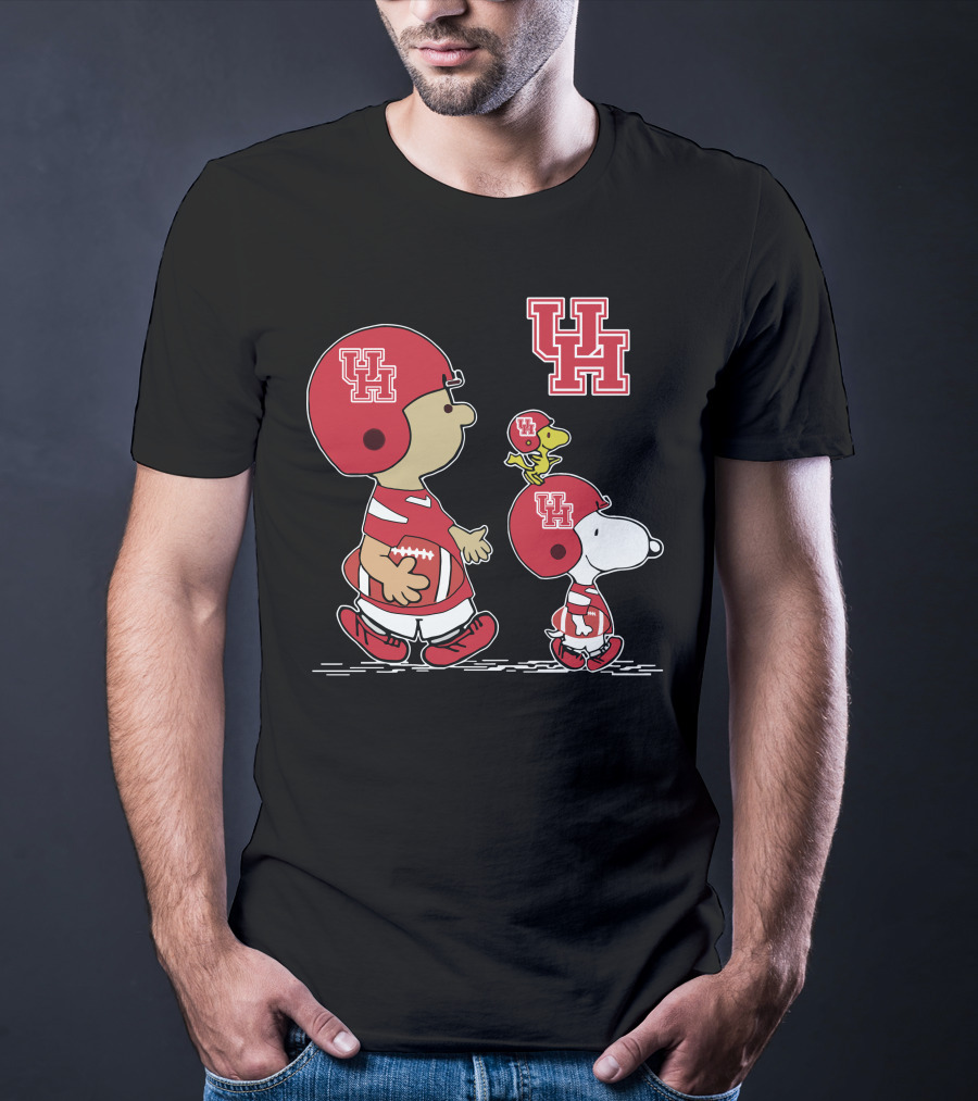 Houston Cougars Snoopy Football Team UH Logo Charlie Brown Woodstock T-Shirt