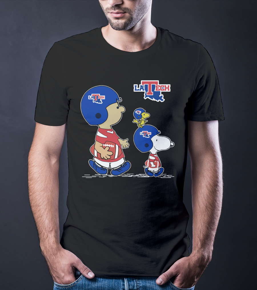 La Tech Football Peanuts Characters In Helmets With La Tech T-Shirt