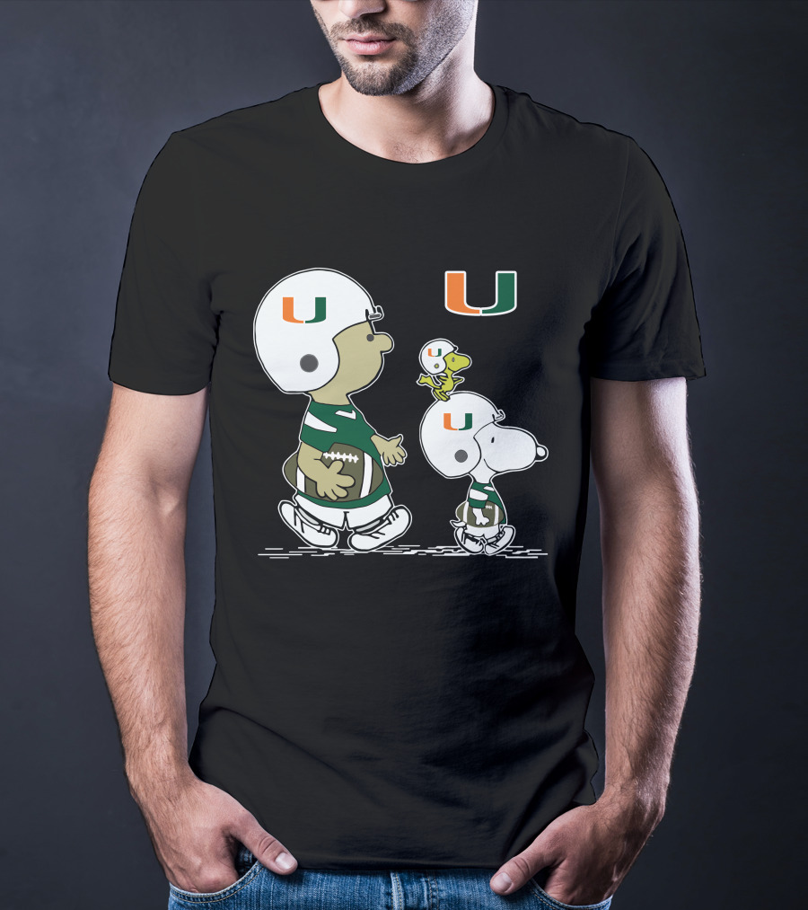 Miami Hurricanes Peanuts Snoopy Woodstock Helmet Football T-Shirt