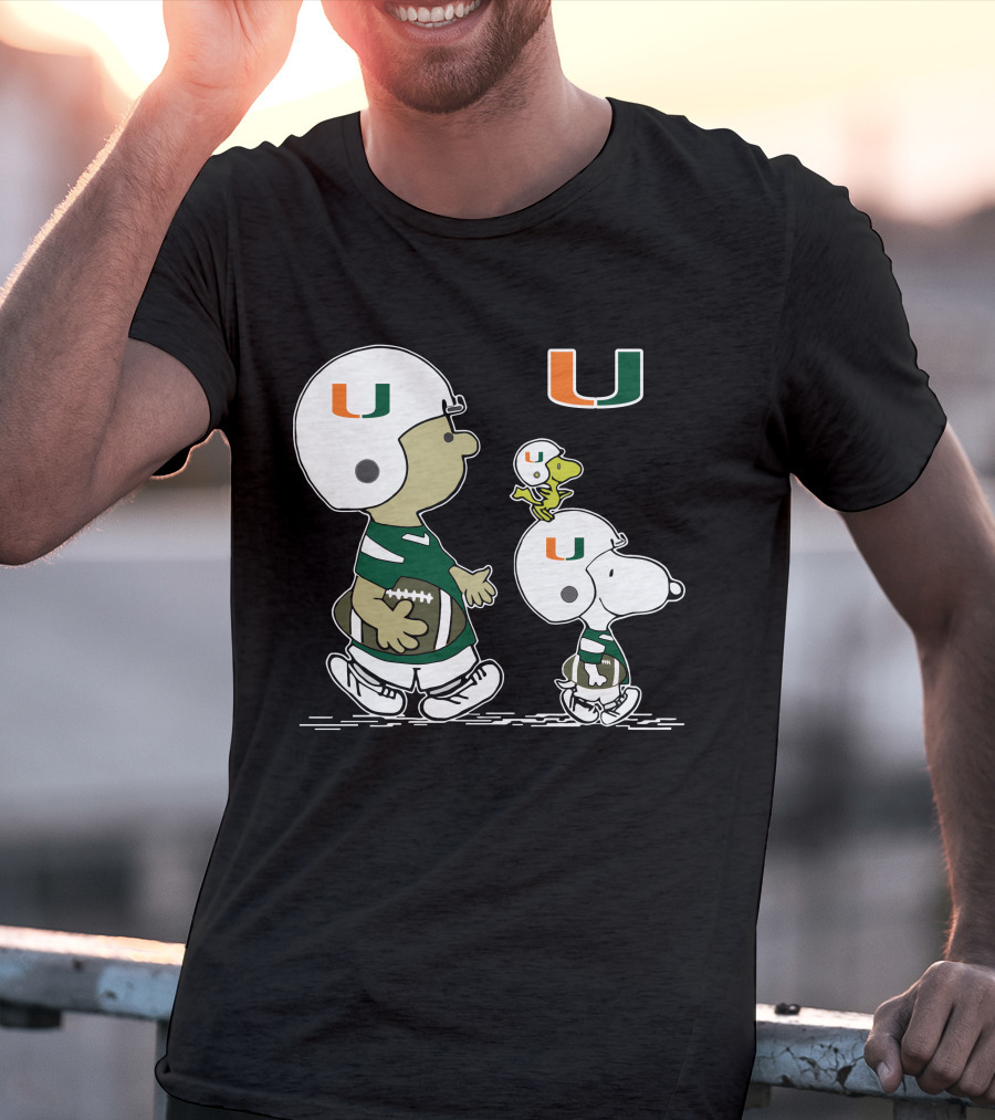 Miami Hurricanes Peanuts Snoopy Woodstock Helmet Football T-Shirt