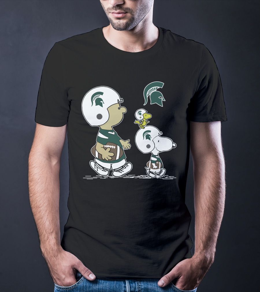 Michigan Spartans Snoopy Woodstock Football Helmet Logo Peanuts T-Shirt