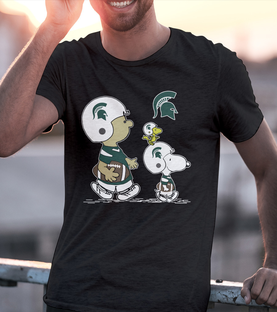 Michigan Spartans Snoopy Woodstock Football Helmet Logo Peanuts T-Shirt
